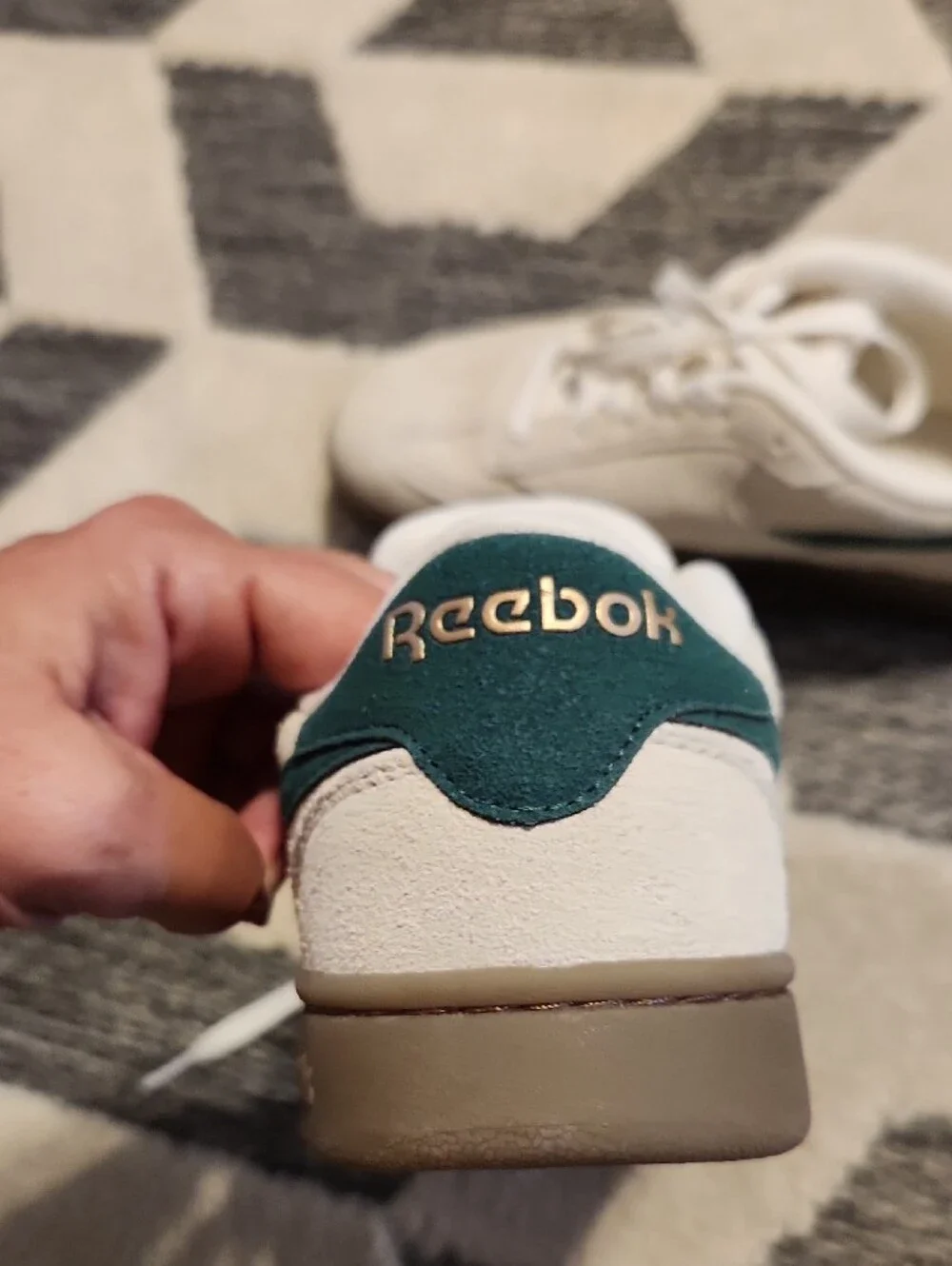 Reebok Cream Suede Sneakers with Green Heel Accent